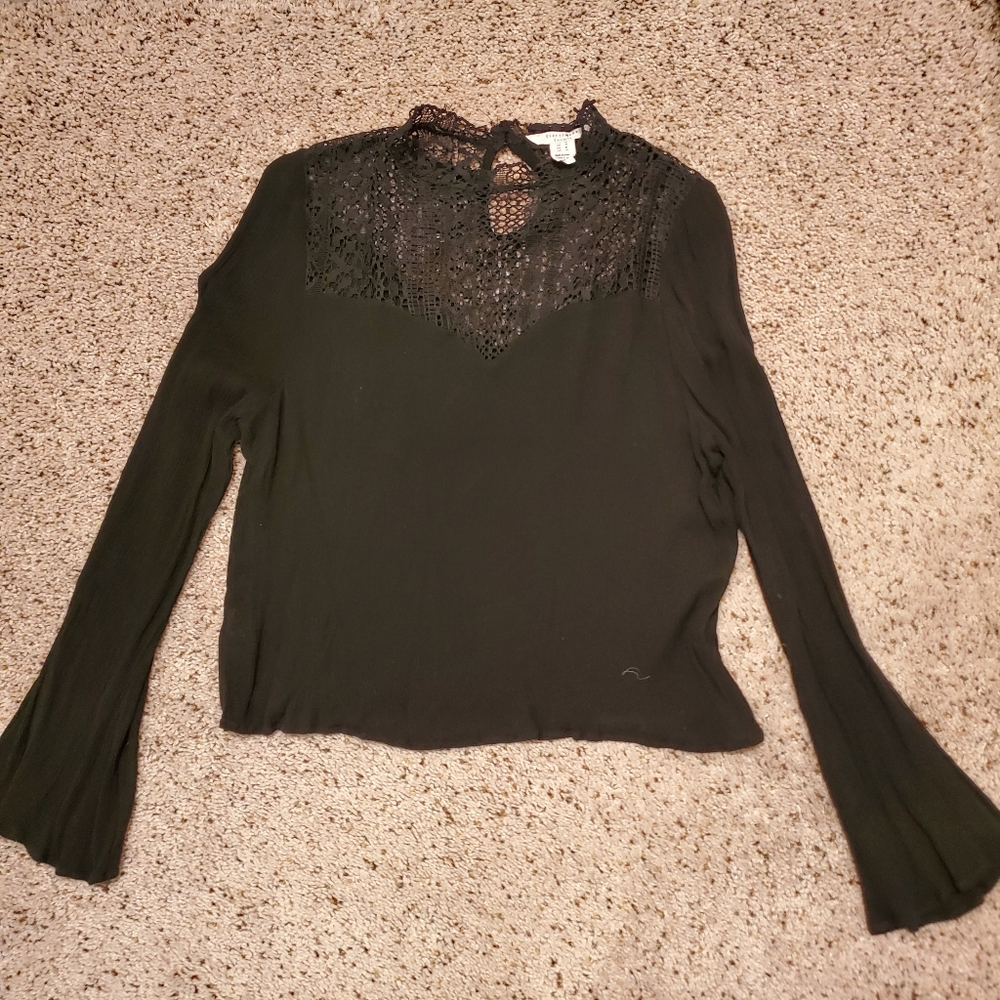 Streetwear Sxciety Chic Black Lace Detail Med long sleeve Blouse